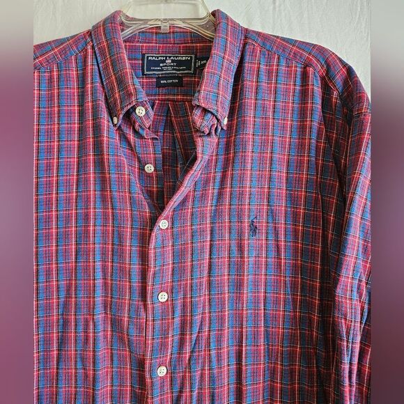 Vintage Ralph Lauren Sport Shirt Men’s XXL Button Down Red Blue White Plaid GUC - Picture 1 of 6